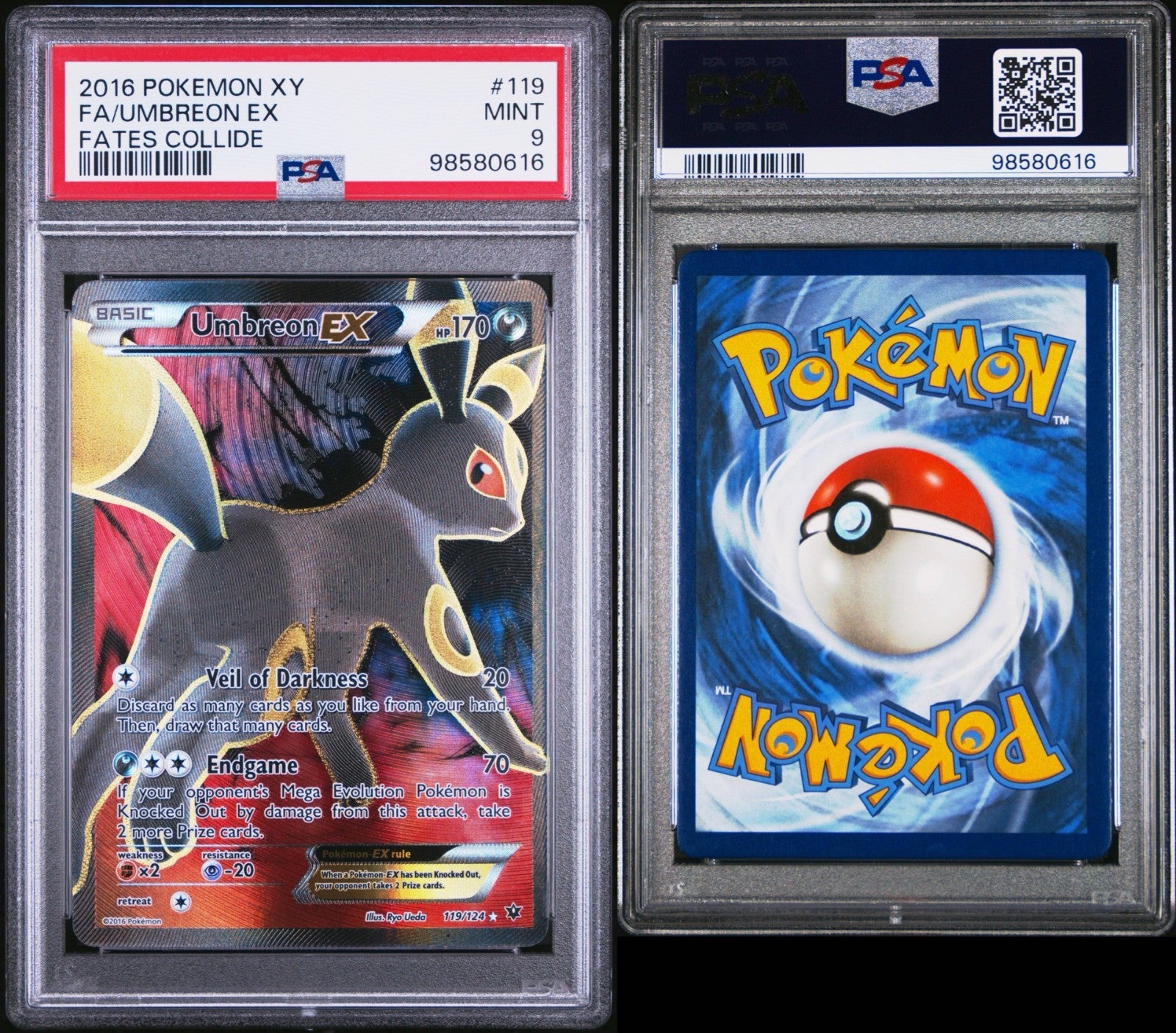 Pokemon Umbreon EX 119/124 PSA 9 Mint XY Fates Collide Full Art 2016