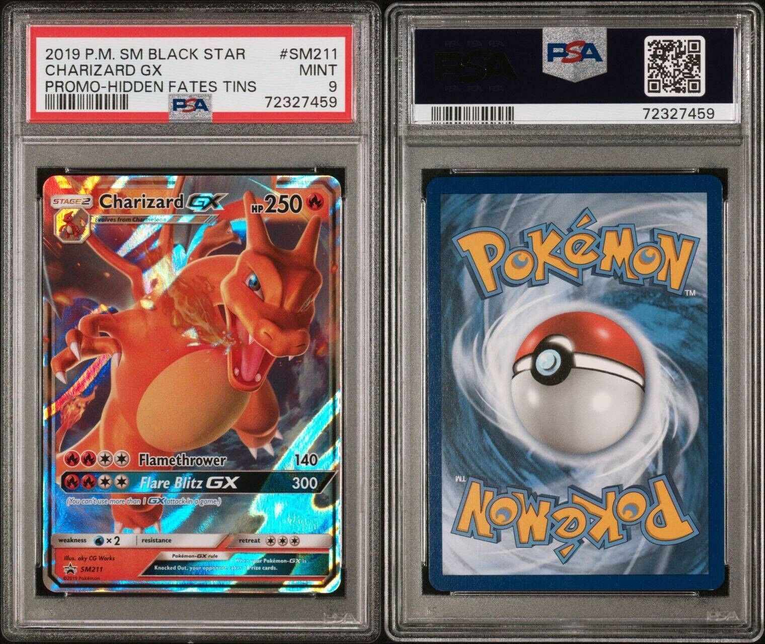 Pokemon Charizard GX SM211 PSA 9 Mint Hidden Fates Tin Black Star Promo