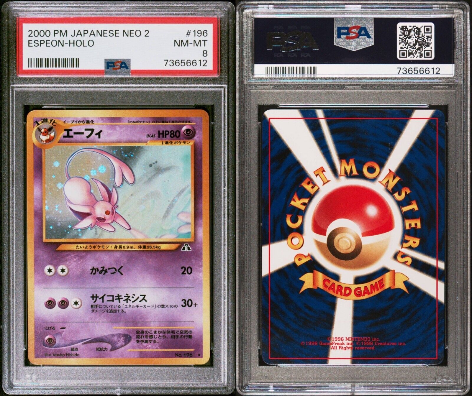 Pokemon Espeon No. 196 PSA 8 NM-MT Japanese Neo Revelation Holo Rare 2000