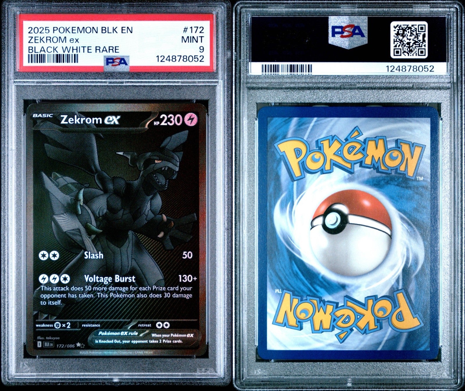 Pokemon Zekrom ex 172/086 PSA 9 Mint Black Bolt Black White Rare 2025