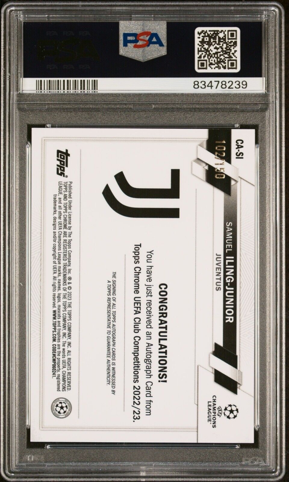 Topps Chrome Samuel Iling-Junior Auto /150 PSA 9 Mint UCC Juventus RC
