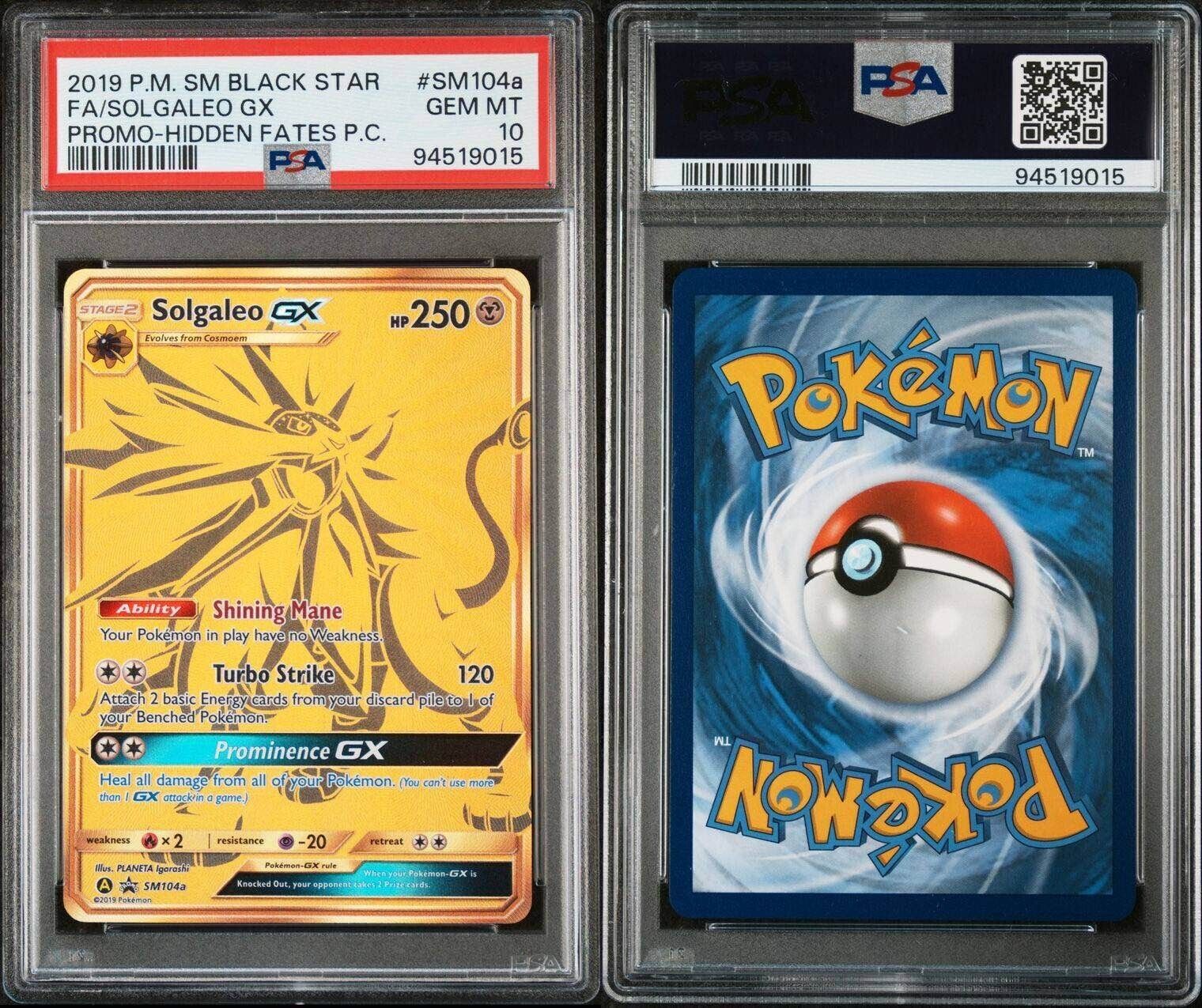 Pokemon Solgaleo SM104a PSA 10 Gem Mint Hidden Fates Black Star Promo FA Gold