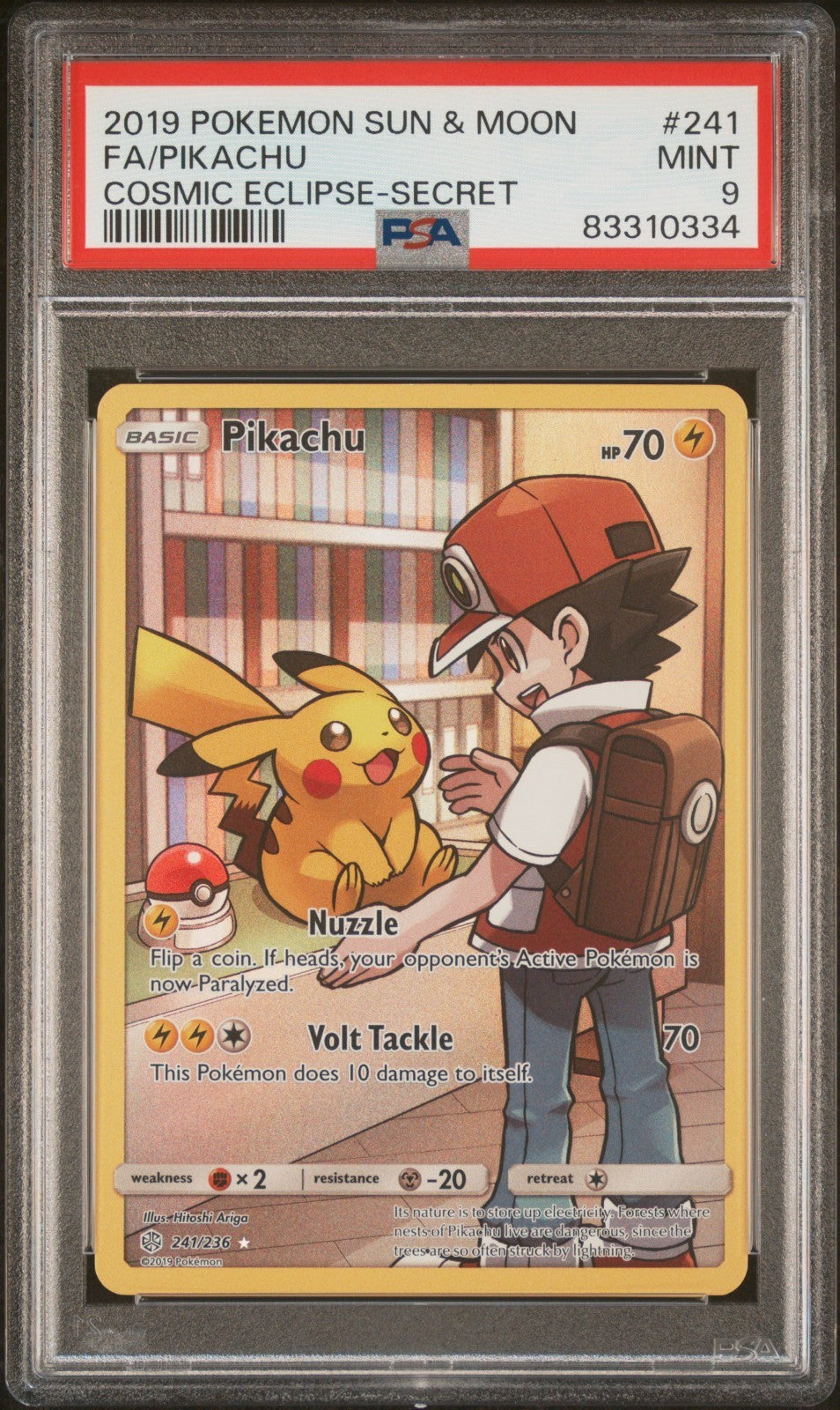 Pokemon Pikachu 241/236 PSA 9 Mint SM Cosmic Eclipse Secret Rare Full Art 2019