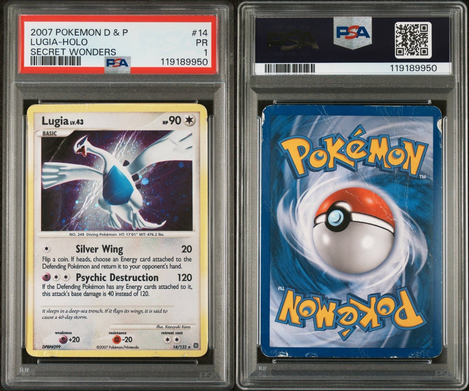 Pokemon Lugia 14/132 PSA 1 D&P Secret Wonders Holo 2007