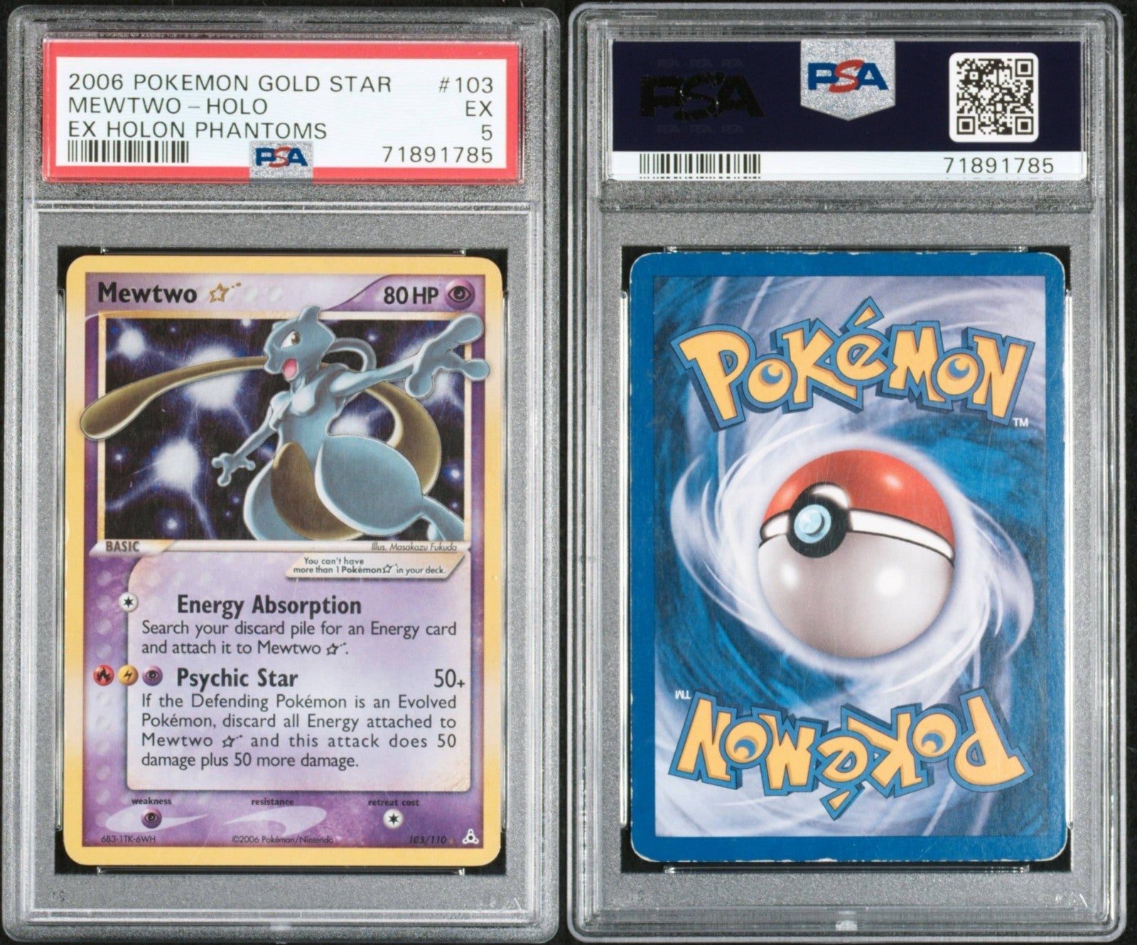 Pokemon Mewtwo Gold Star 103/110 PSA 5 EX EX Holon Phantoms Holo 2006 SWIRL