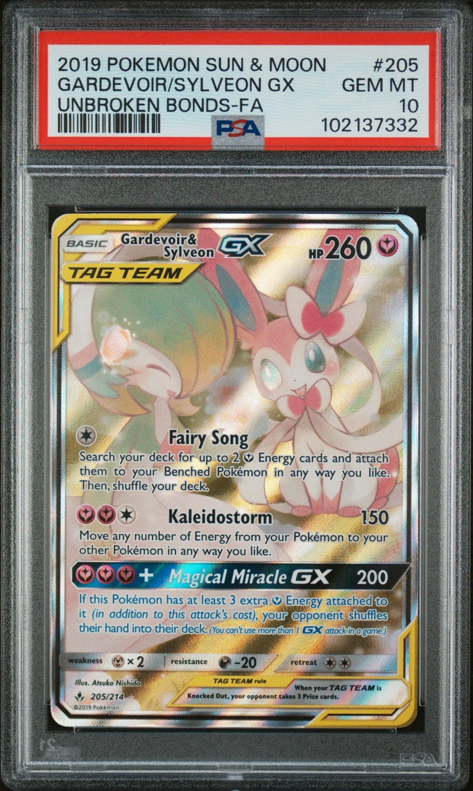 Pokemon Gardevoir & Sylveon GX 205/214 PSA 10 Gem Mint SM Unbroken Bonds Alt FA