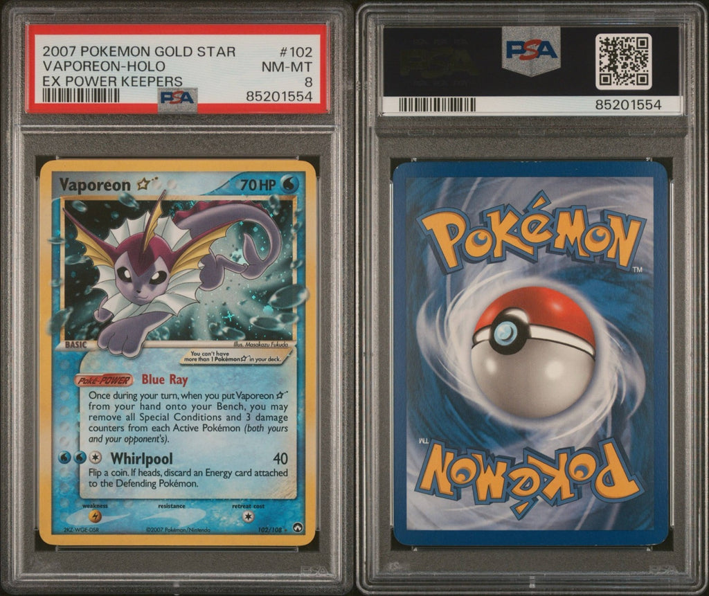 Pokemon Vaporeon Gold Star 102/108 PSA 8 NM-MT EX Power Keepers Holo Rare 2007