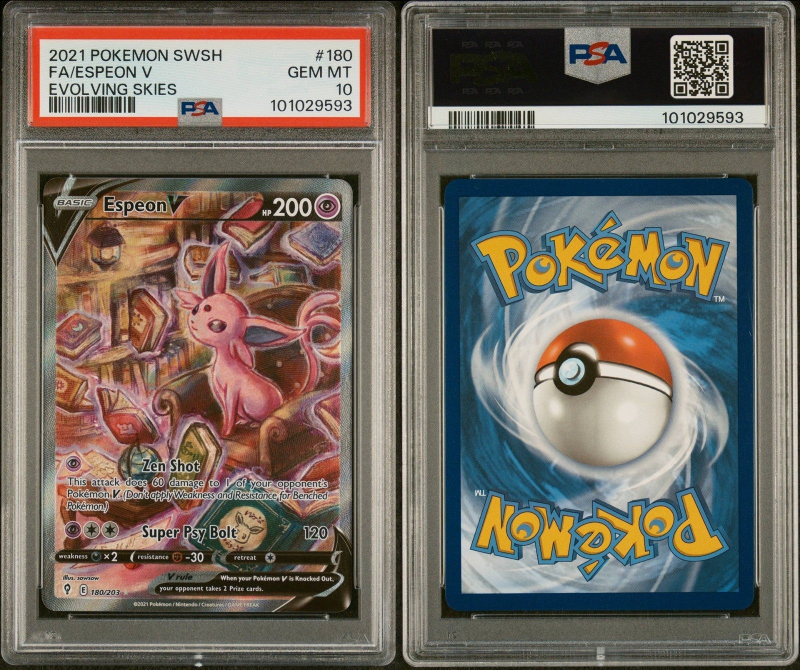 Pokemon Espeon V 180/203 PSA 10 Gem MInt SWSH Evolving Skies Full Art 2021