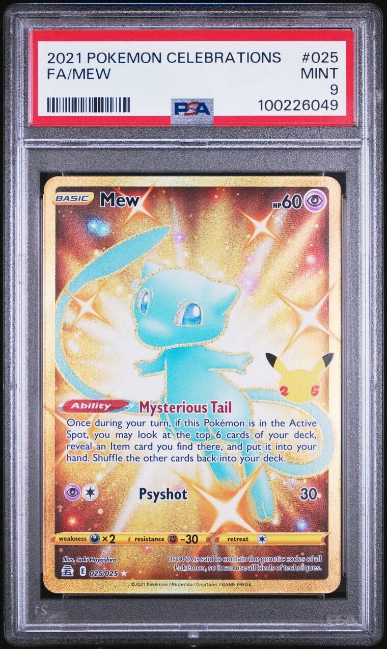 Pokemon Mew 025/025 PSA 9 Mint Celebrations Full Art Gold Secret Rare Shiny