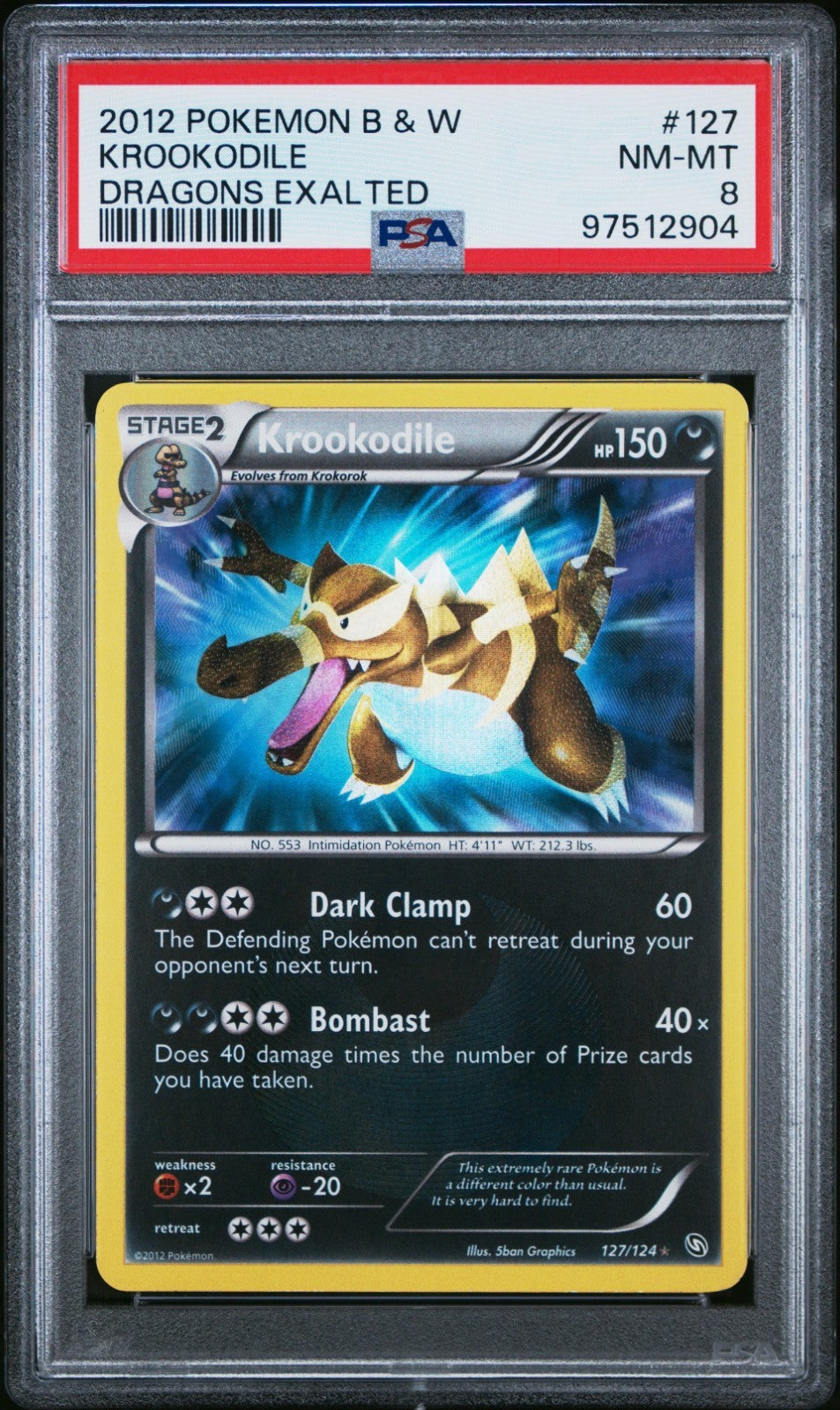 Pokemon Krookodile 127/124 PSA 8 NM-MT BW Dragons Exalted Shiny Secret Rare 2012