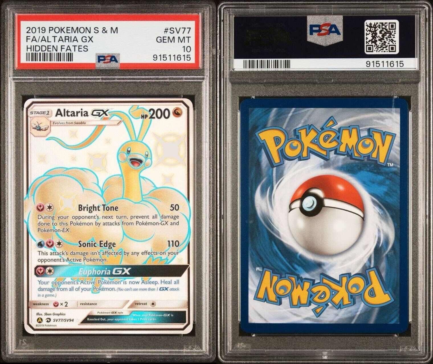 Pokemon Altaria GX SV77/SV94 PSA 10 Gem Mint Hidden Fates Shiny Full Art