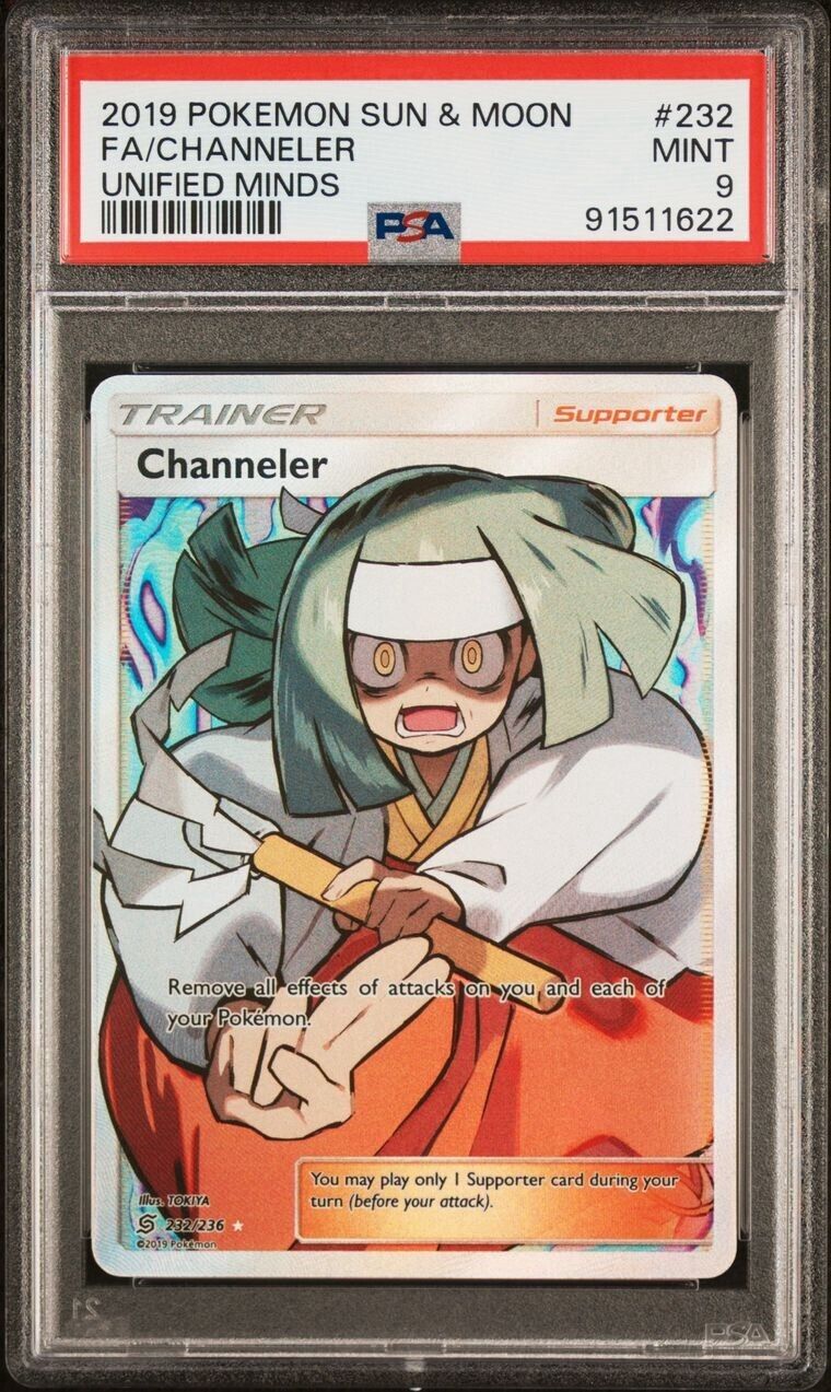 Pokemon Channeler 232/236 PSA 9 Mint Unified Minds Trainer Full Art FA